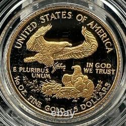 1988 P $5 Gold American Eagle Proof 1/10 Oz Coffret Collecteur Coa Us Mint