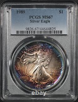 1989 American Silver Eagle Pcgs Ms-67 Rainbow Toning