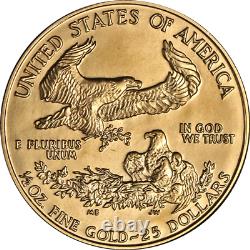 1990 Aigle D'or Américain 25 $ État De La Monnaie 1/2 Once Meilleure Date Affaiblie