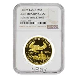 1992 W 50 Oz $ 1 Preuve D'or American Eagle Ngc Pf 69 Ucam Erreur Mint Rev Struck