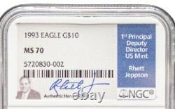 1993 Eagle G $10 Ngc Ms 70 Coin. Signé Par Rhett Jespon, Directeur De La Monnaie