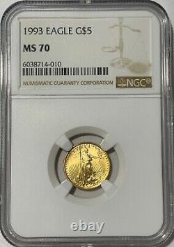 1993 Ngc Ms70 $5 Mint State Gold American Eagle 1/10 Oz Age Low Mintage Rare