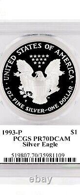 1993-p Silver Eagle Pcgs Pr70 Mercanti- Pas De Pièces Parfaites