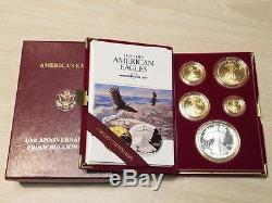 1995 W Proof Gold Et Silver American Eagles 10e Anniversaire, 5 Pièces, Us Mint