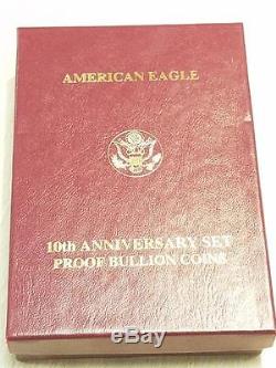 1995 W Proof Gold Et Silver American Eagles 10e Anniversaire, 5 Pièces, Us Mint
