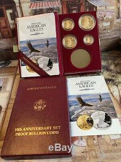 1995w Preuve Américaine Gold Eagle 5 Pièces Coffret Monnaie, Coa, Feuille D'or No Silver Coin