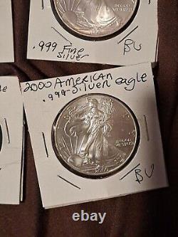1998, 1999, 2000, 2001 Aigle d'argent américain 1oz Dollars (4) Lot Rare Bu? Toning