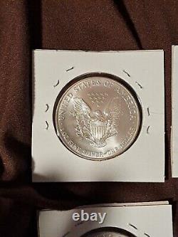 1998, 1999, 2000, 2001 Aigle d'argent américain 1oz Dollars (4) Lot Rare Bu? Toning