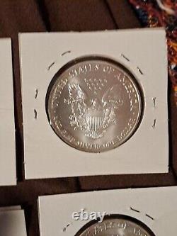 1998, 1999, 2000, 2001 Aigle d'argent américain 1oz Dollars (4) Lot Rare Bu? Toning