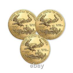 1 Oz American Gold Eagle $50 Coin Bu Random Year Us Mint Lot De 3