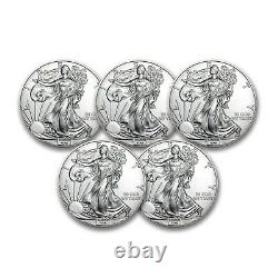 1 Oz American Silver Eagles $1 Bu Coins (random Year) Lot De 5