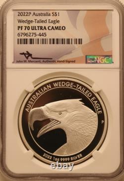 1oz Argent Épreuve NGC PF70 Australie S$1 Aigle à Queue en Coin Signé à la Main 2022P