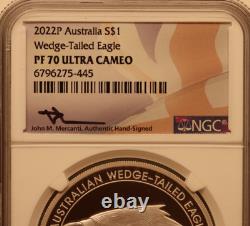 1oz Argent Épreuve NGC PF70 Australie S$1 Aigle à Queue en Coin Signé à la Main 2022P
