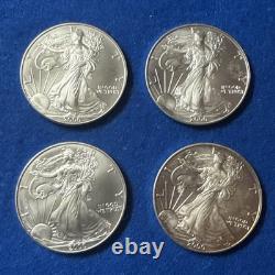 2000 Dollar d'Argent American Eagle Walking Liberty Pièce de 1 $ Non Circulée lot de 4