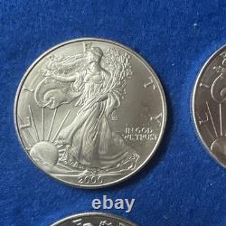 2000 Dollar d'Argent American Eagle Walking Liberty Pièce de 1 $ Non Circulée lot de 4