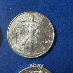 2000 Dollar d'Argent American Eagle Walking Liberty Pièce de 1 $ Non Circulée lot de 4