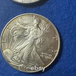 2000 Dollar d'Argent American Eagle Walking Liberty Pièce de 1 $ Non Circulée lot de 4