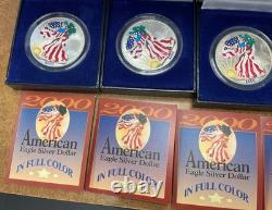 2000 Lot de 4 1oz American Silver Eagle colorisées dans une boîte avec certificat d'authenticité