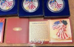 2000 Lot de 4 1oz American Silver Eagle colorisées dans une boîte avec certificat d'authenticité