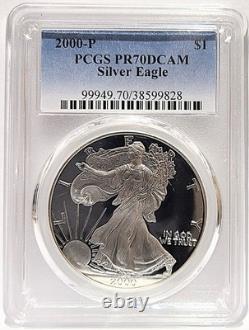 2000-P Argenté U.S. Silver Eagle PR70 DCAM PCGS Pièce de collection américaine en argent 1 oz Ultra Deep Cameo