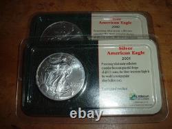 2001 et 2002 1 oz Silver American Eagle (Brillant Non Circulé) LOT DE PIECES SCELLÉES