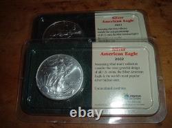 2001 et 2002 1 oz Silver American Eagle (Brillant Non Circulé) LOT DE PIECES SCELLÉES