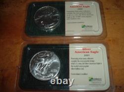 2001 et 2002 1 oz Silver American Eagle (Brillant Non Circulé) LOT DE PIECES SCELLÉES