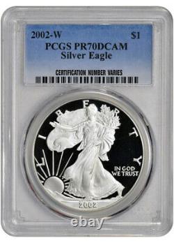 2002-w American Silver Eagle Proof Pcgs Pr70 Dcam