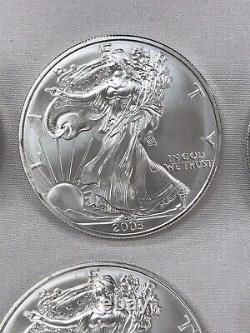 2003 Aigle d'argent américain, Dollar. 999 Argent, non circulé, Tube de la Monnaie, 18 pièces.