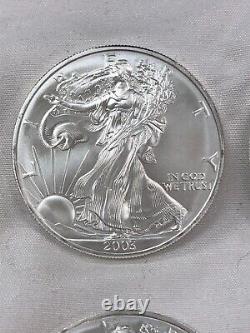 2003 Aigle d'argent américain, Dollar. 999 Argent, non circulé, Tube de la Monnaie, 18 pièces.