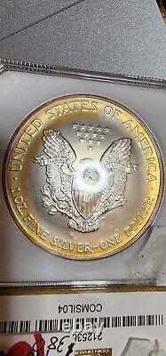 2004 American Silver Eagle PCI Tone translates to 'Tonalité PCI de l'Aigle d'argent américain 2004' in French.