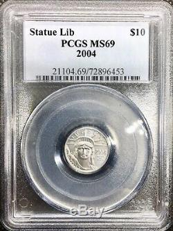 2004 Platinum American Eagle Ms69 Monnaie Américaine Statue De La Liberté 10 Usd. 9995