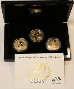 2006 20ème Anniversaire Américain Gold Eagle Proof / Unc 3 Piece Set U. S. Coin Mint