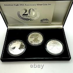 2006 American Silver Eagle 20th Anniversary 3 Coin Set US Mint OGP COA<br/>	2006 American Silver Eagle 20e anniversaire Ensemble de 3 pièces US Mint OGP COA