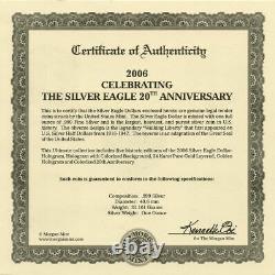 2006 Morgan Mint 20th Anniversary Silver Eagle 5 Coin Set Avec Boîtier Et Aco