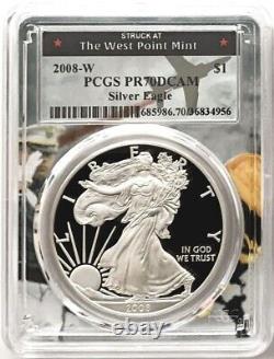 2008 W Proof Silver Eagle Pcgs Pr70 Struck À L'étiquette De La Monnaie De West Point
