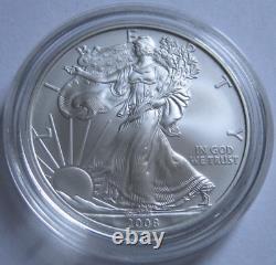 2008-W Rév. de '07 ERREUR AMERICAN SILVER EAGLE COIN Boîte de la Monnaie et COA