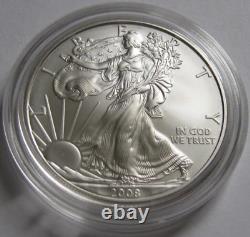 2008-w Rev. De '07 Error Burnished American Silver Eagle Coin Mint Box & Coa
