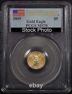 2009 $5 American Gold Eagle 1/10 Oz Pcgs Ms-70 Première Grève