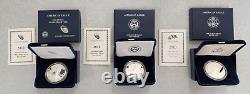 2010-2012 W US Mint American Eagle Pièces en Argent Proof d'un Ounce COA, Boîte, 3 OZT