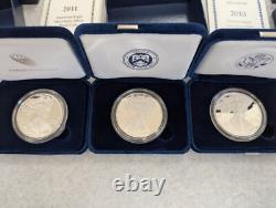 2010-2012 W US Mint American Eagle Pièces en Argent Proof d'un Ounce COA, Boîte, 3 OZT