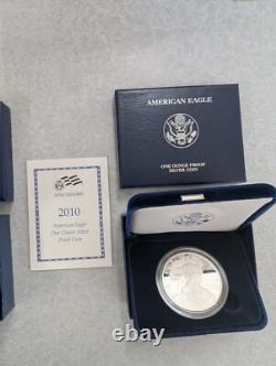 2010-2012 W US Mint American Eagle Pièces en Argent Proof d'un Ounce COA, Boîte, 3 OZT