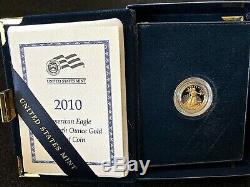 2010 W Gold Eagle Proof U. S Mint 1/10 Oz Original Box & Coa
