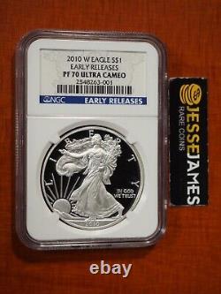 2010 W Proof Silver Eagle Ngc Pf70 Ultra Cameo Premiers Lancements Blue Label