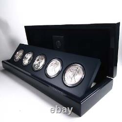 2011 American Eagle 25th Anniversary Silver Coin 5 Piece Set. 999 Argent Ogp Coa