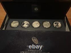 2011 American Silver Eagle 25e Anniversaire ASE 5 Ensemble de pièces en argent dans un état neuf