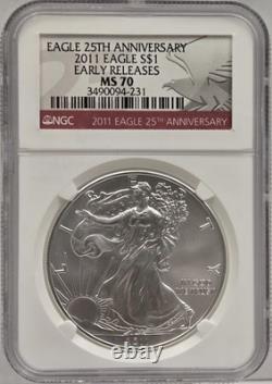 2011 Eagle S$1 Premiers tirages MS 70 Aigle 25e anniversaire NGC