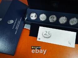 2011 P Ensemble de 5 pièces d'aigle d'argent preuve inversée 25e anniversaire avec boîte / certificat d'authenticité S W