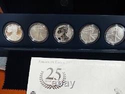 2011 P Ensemble de 5 pièces d'aigle d'argent preuve inversée 25e anniversaire avec boîte / certificat d'authenticité S W