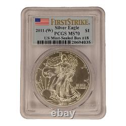 2011 (W) American Silver Eagle Première Frappe PCGS MS 70 US Mint Boîte scellée #18 5A